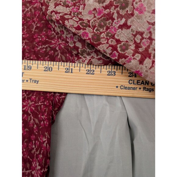American Eagle Chiffon Blouse Womens L Red Ditzy Boho Floral Peasant Top Sheer - Picture 4 of 6